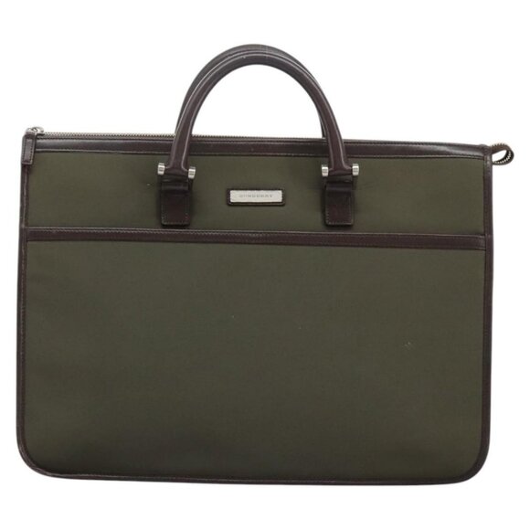 BURBERRY Hand Bag Nylon Leather Khaki Brown Silver Auth - Picture 2 of 16
